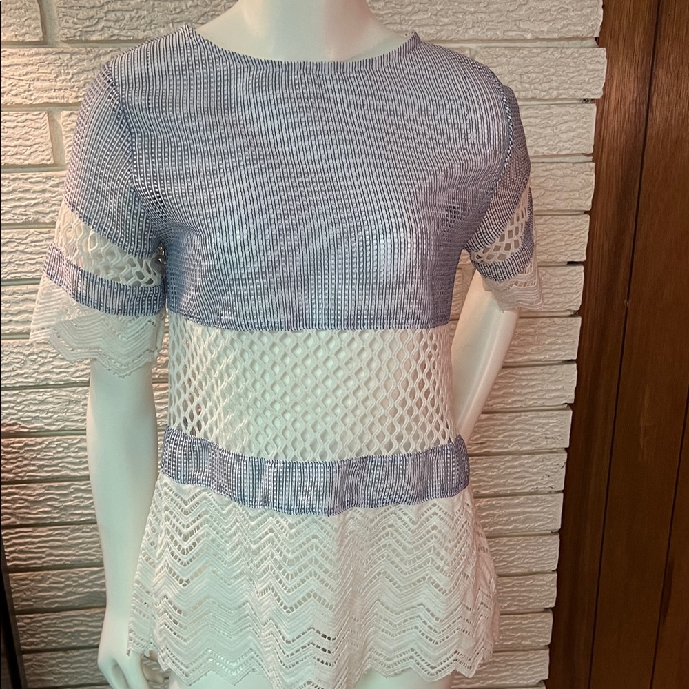 Elegant Blue and White knit Top